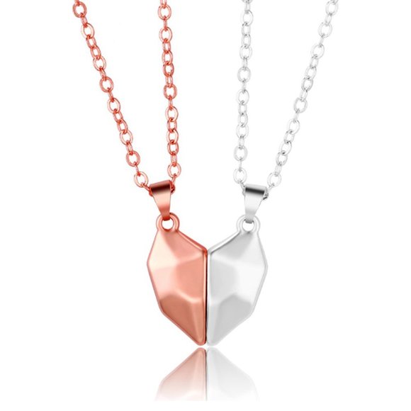 Jewelry - Heart Magnet Necklace Set for Couple - Pink w/ Silver, Great Gift,‎ Anniversary